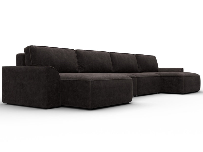 Диван П-образный Лига-048 НПБ лонг, Велюр, BRUT 17 коричневый