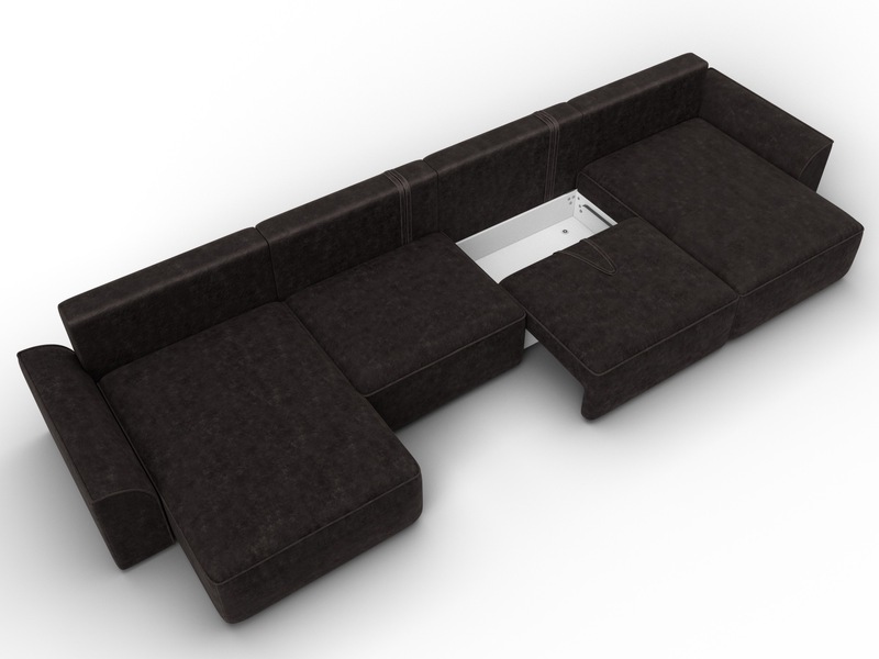 Диван П-образный Лига-048 НПБ лонг, Велюр, BRUT 17 коричневый