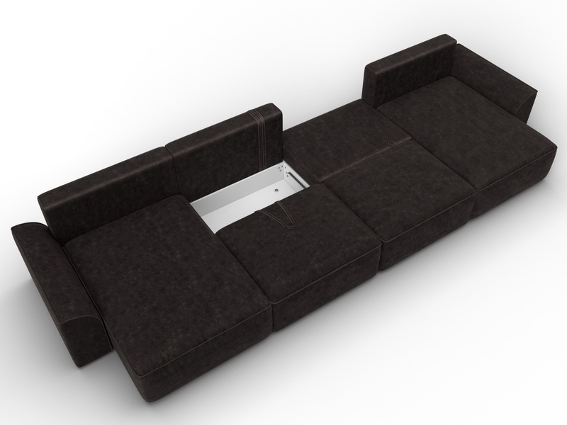 Диван П-образный Лига-048 НПБ лонг, Велюр, BRUT 17 коричневый