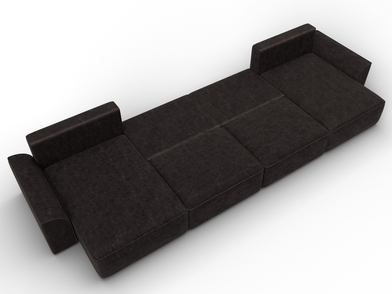 Диван П-образный Лига-048 НПБ лонг, Велюр, BRUT 17 коричневый