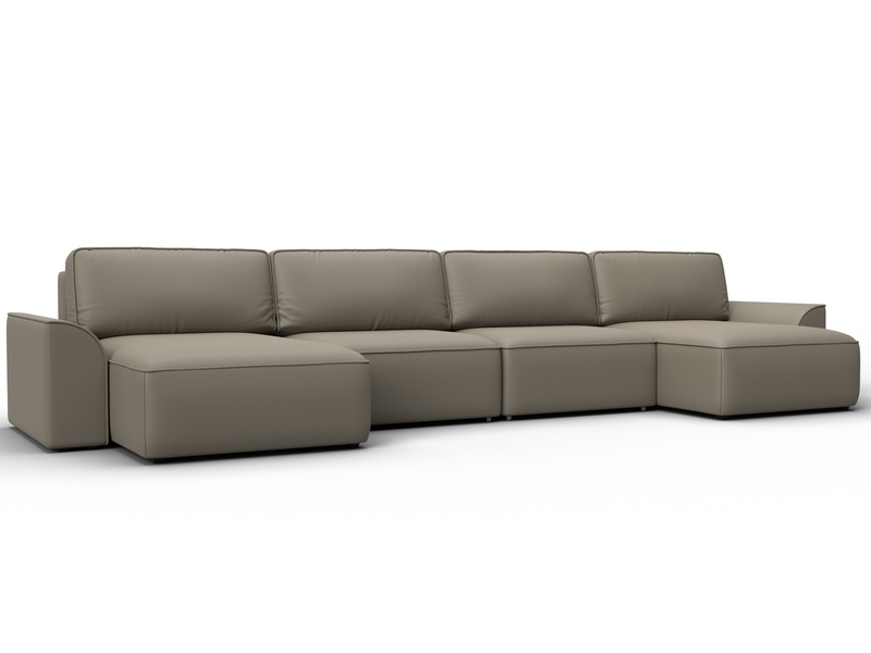 Диван П-образный Лига-048 НПБ лонг, Экокожа, GRIFON 04 бежевый