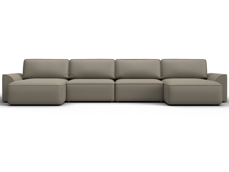 Диван П-образный Лига-048 НПБ лонг, Экокожа, GRIFON 04 бежевый