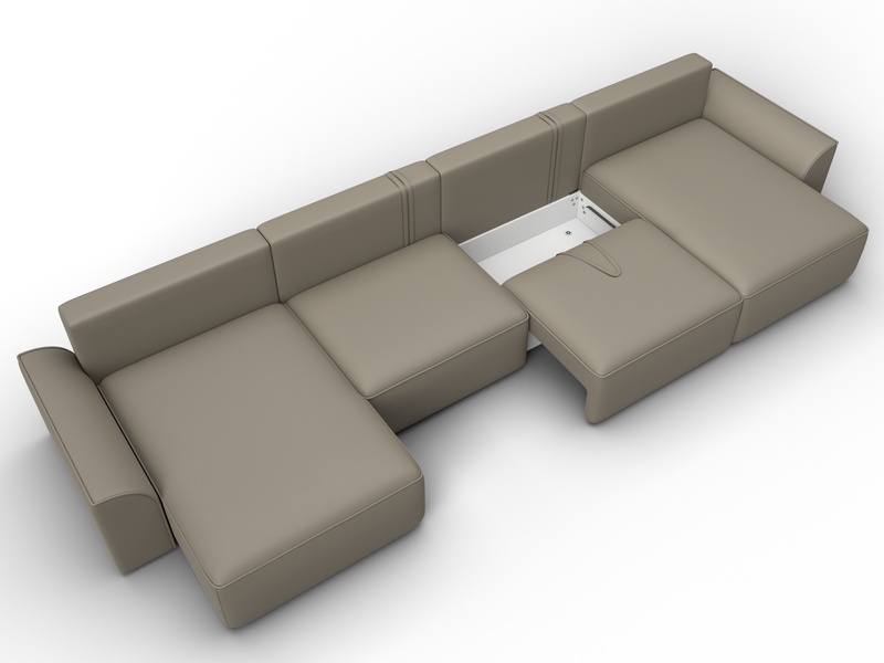 Диван П-образный Лига-048 НПБ лонг, Экокожа, GRIFON 04 бежевый