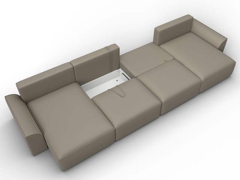 Диван П-образный Лига-048 НПБ лонг, Экокожа, GRIFON 04 бежевый