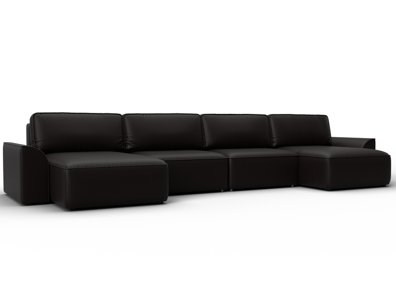 Диван П-образный Лига-048 НПБ лонг, Экокожа, GRIFON 12 коричневый