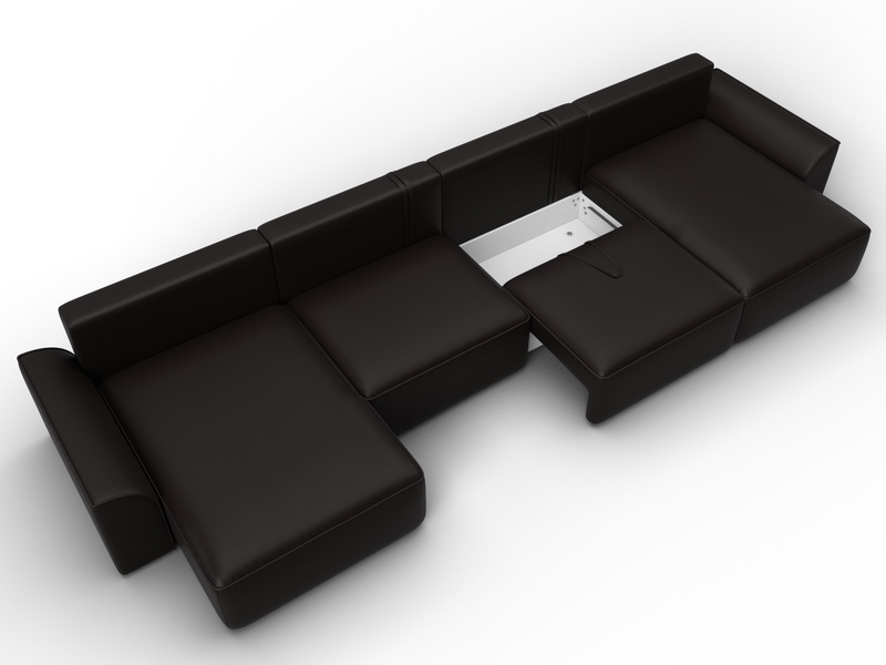 Диван П-образный Лига-048 НПБ лонг, Экокожа, GRIFON 12 коричневый