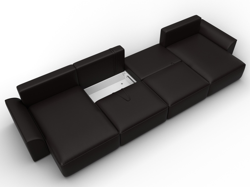 Диван П-образный Лига-048 НПБ лонг, Экокожа, GRIFON 12 коричневый