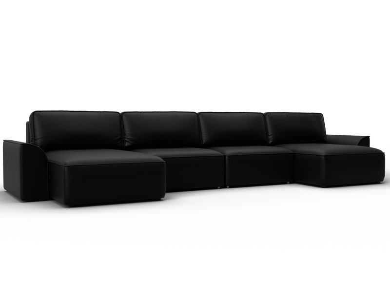 Диван П-образный Лига-048 НПБ лонг, Экокожа, GRIFON 18 черный