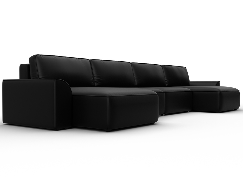 Диван П-образный Лига-048 НПБ лонг, Экокожа, GRIFON 18 черный