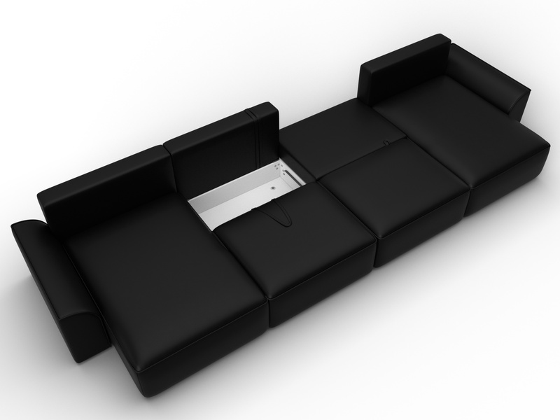 Диван П-образный Лига-048 НПБ лонг, Экокожа, GRIFON 18 черный