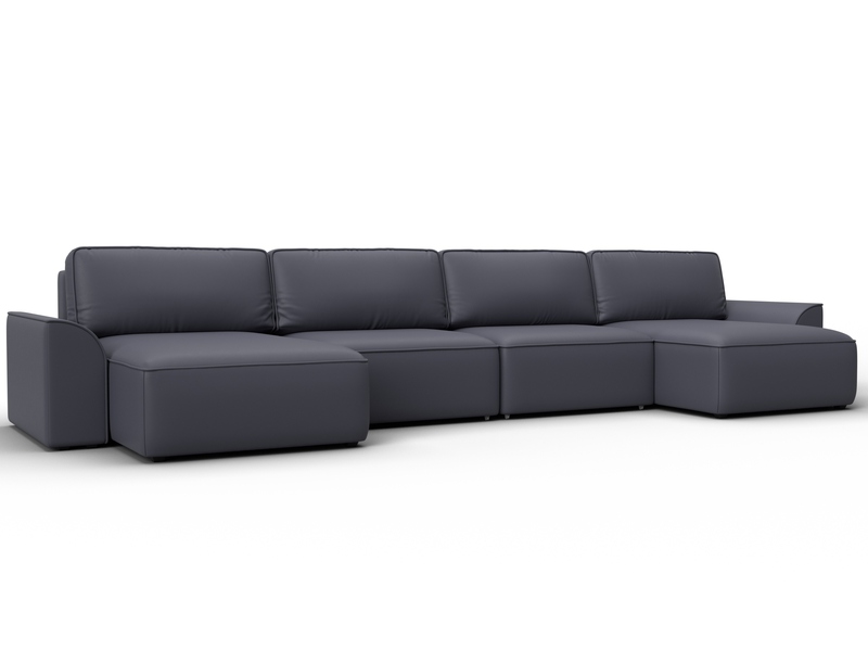 Диван П-образный Лига-048 НПБ лонг, Экокожа, GRIFON 15 серый