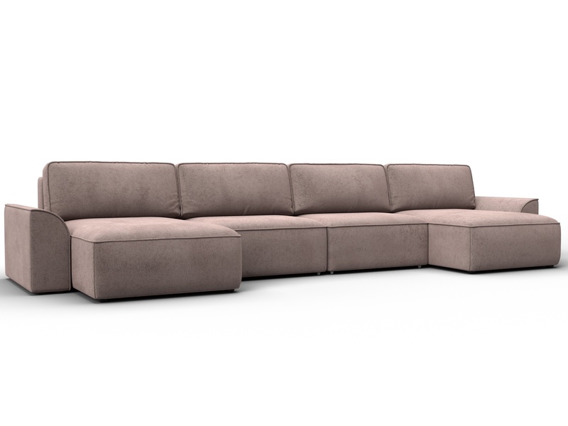 Диван П-образный Лига-048 НПБ лонг, Велюр, TOWER 05 бежевый