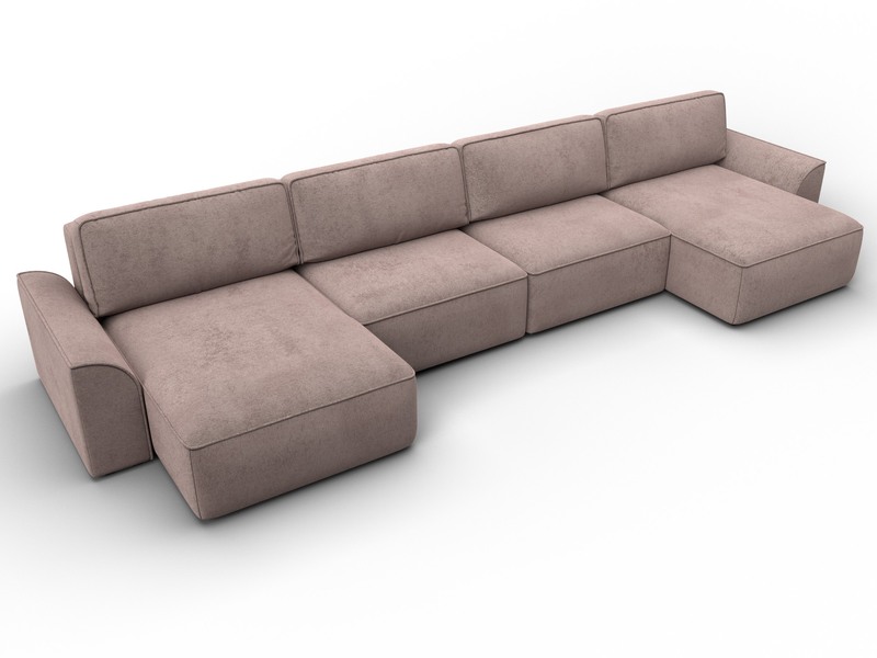 Диван П-образный Лига-048 НПБ лонг, Велюр, TOWER 05 бежевый