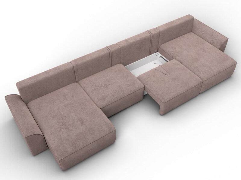 Диван П-образный Лига-048 НПБ лонг, Велюр, TOWER 05 бежевый