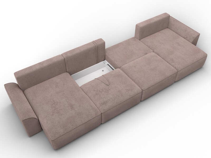 Диван П-образный Лига-048 НПБ лонг, Велюр, TOWER 05 бежевый