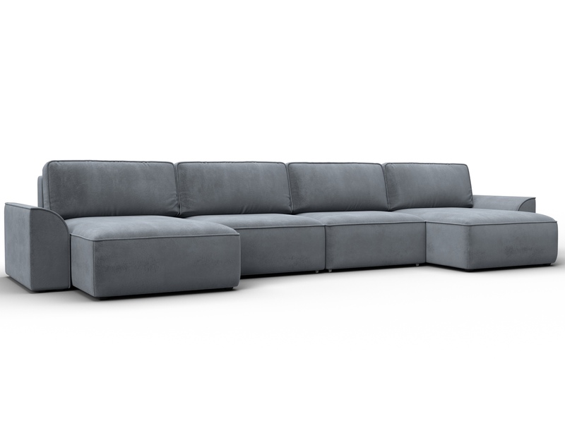 Диван П-образный Лига-048 НПБ лонг, Велюр, TOWER 10 серый