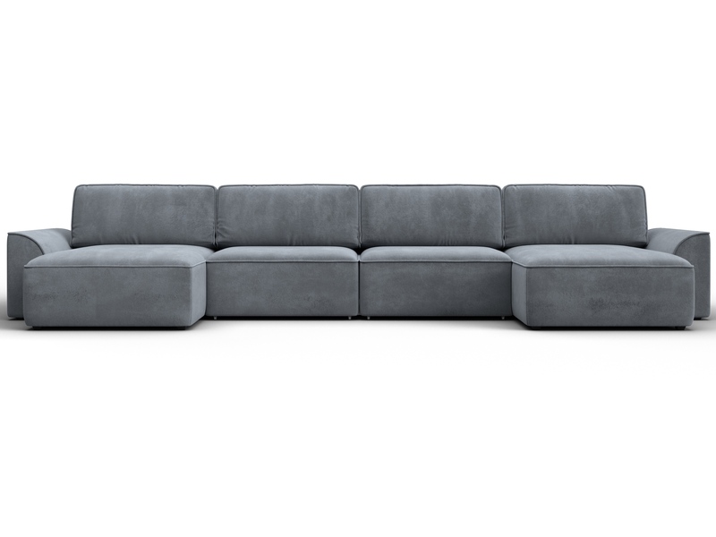 Диван П-образный Лига-048 НПБ лонг, Велюр, TOWER 10 серый