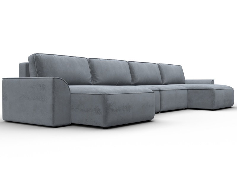 Диван П-образный Лига-048 НПБ лонг, Велюр, TOWER 10 серый