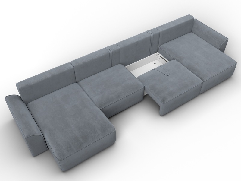 Диван П-образный Лига-048 НПБ лонг, Велюр, TOWER 10 серый