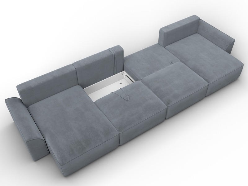 Диван П-образный Лига-048 НПБ лонг, Велюр, TOWER 10 серый