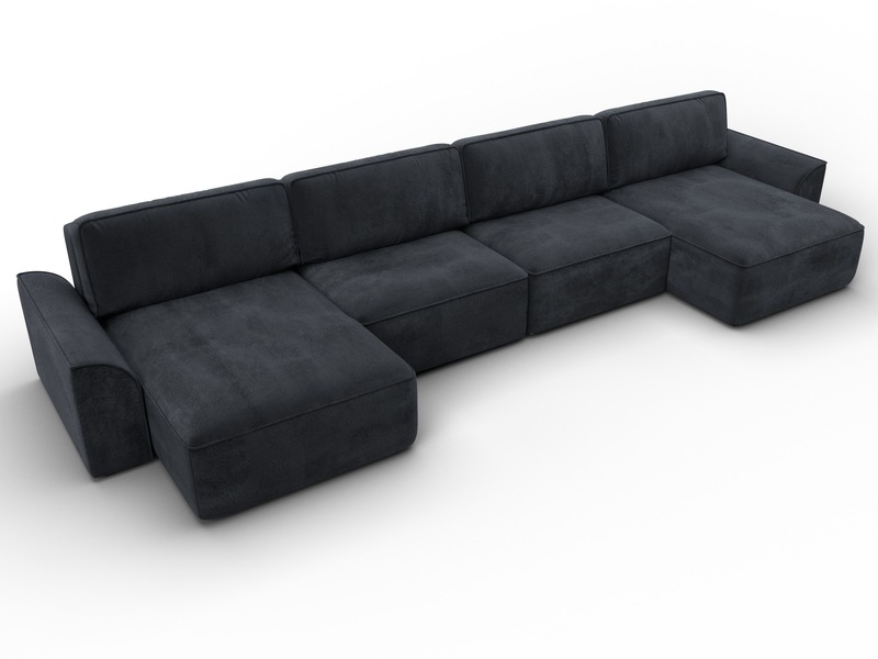 Диван П-образный Лига-048 НПБ лонг, Велюр, TOWER 11 темно-серый