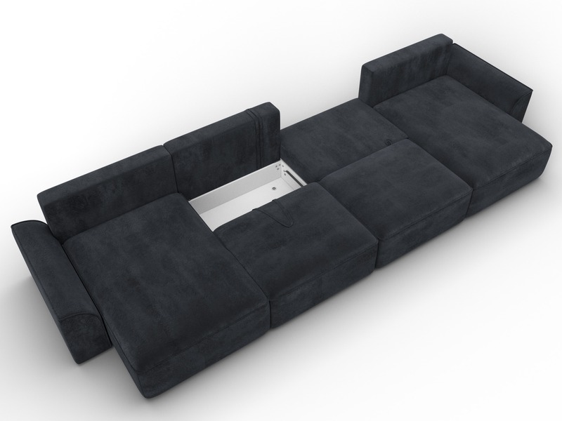 Диван П-образный Лига-048 НПБ лонг, Велюр, TOWER 11 темно-серый
