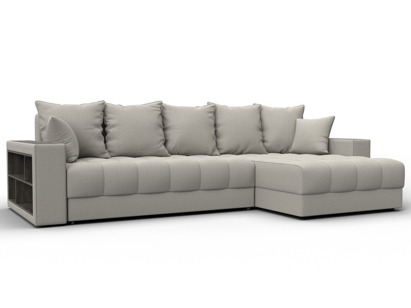 Диван угловой с декором и полкой Лига-050 НПБ, Рогожка, Амур 02 бежевый