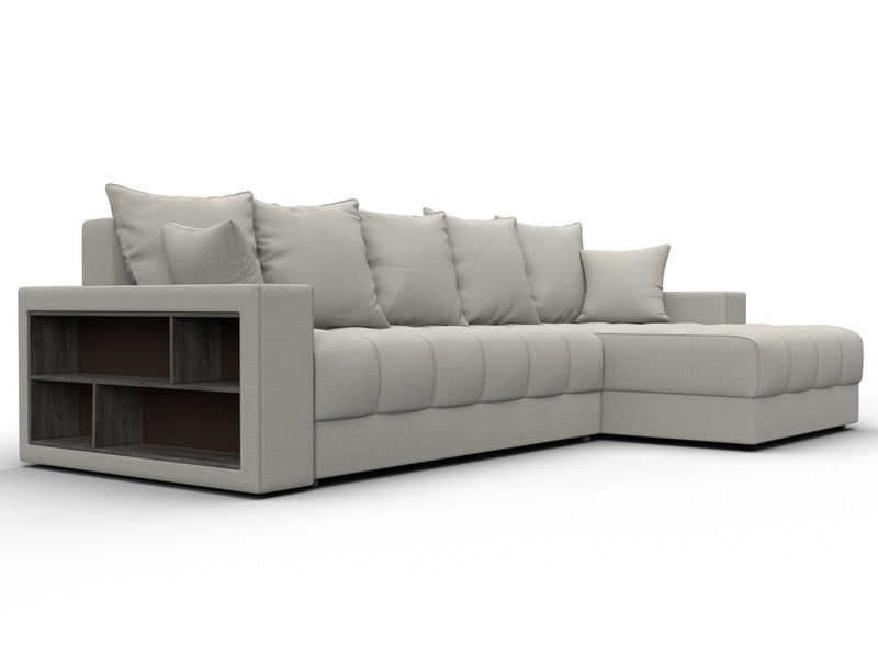 Диван угловой с декором и полкой Лига-050 НПБ, Рогожка, Амур 02 бежевый