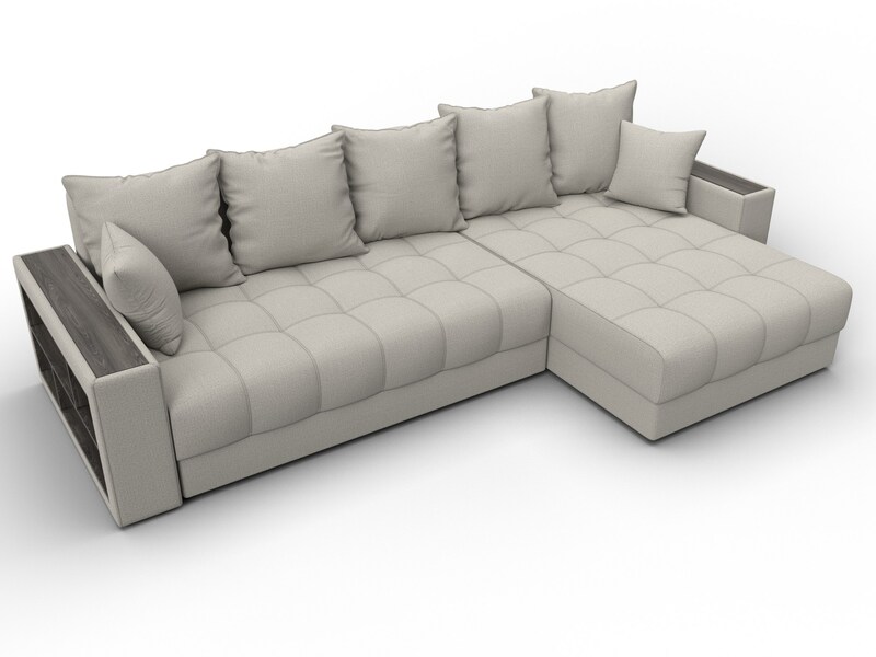 Диван угловой с декором и полкой Лига-050 НПБ, Рогожка, Амур 02 бежевый