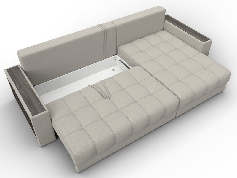 Диван угловой с декором и полкой Лига-050 НПБ, Рогожка, Амур 02 бежевый