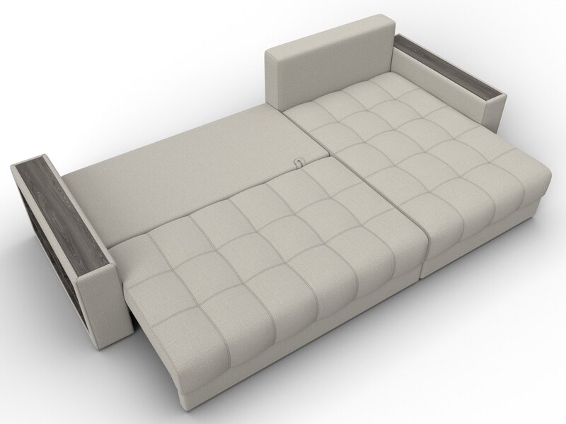 Диван угловой с декором и полкой Лига-050 НПБ, Рогожка, Амур 02 бежевый