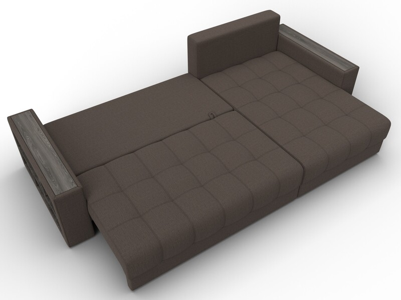 Диван угловой с декором и полкой Лига-050 НПБ, Рогожка, Амур 05 коричневый