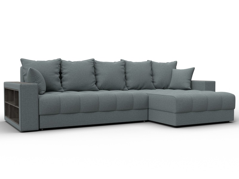 Диван угловой с декором и полкой Лига-050 НПБ, Рогожка, Амур 07 серый