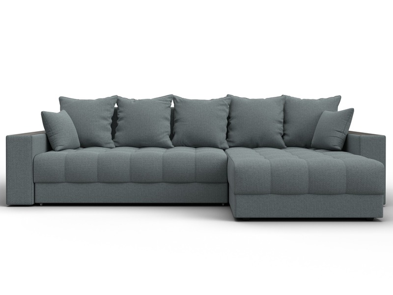 Диван угловой с декором и полкой Лига-050 НПБ, Рогожка, Амур 07 серый