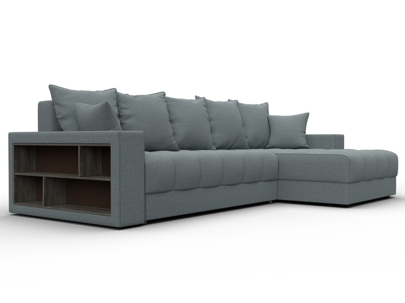 Диван угловой с декором и полкой Лига-050 НПБ, Рогожка, Амур 07 серый