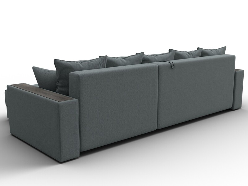 Диван угловой с декором и полкой Лига-050 НПБ, Рогожка, Амур 07 серый