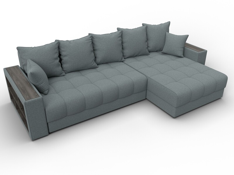 Диван угловой с декором и полкой Лига-050 НПБ, Рогожка, Амур 07 серый