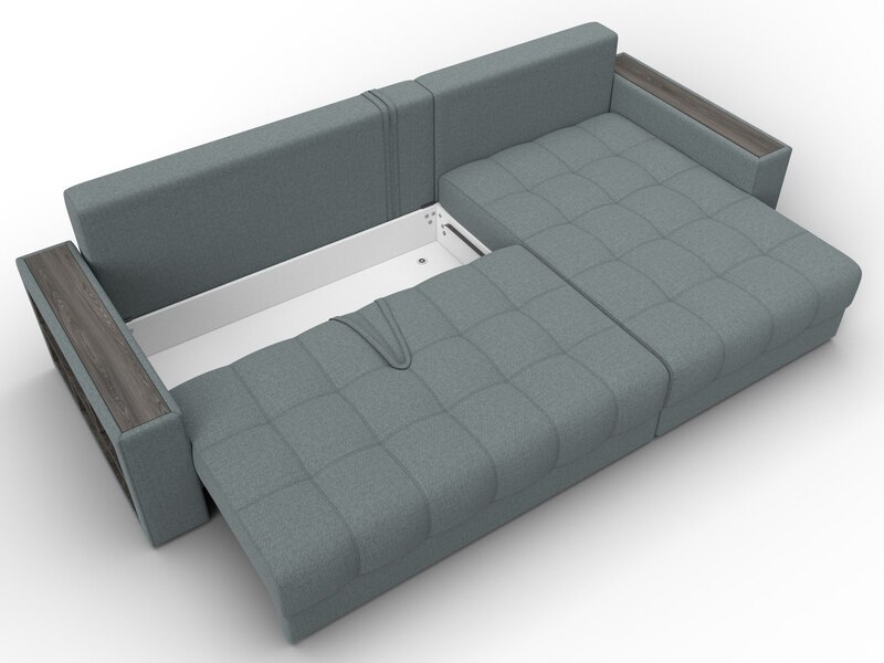 Диван угловой с декором и полкой Лига-050 НПБ, Рогожка, Амур 07 серый