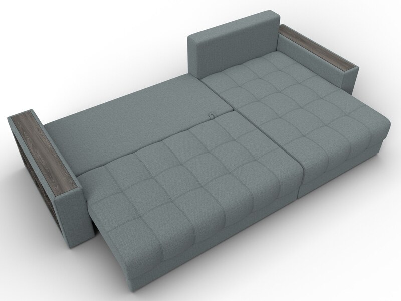 Диван угловой с декором и полкой Лига-050 НПБ, Рогожка, Амур 07 серый