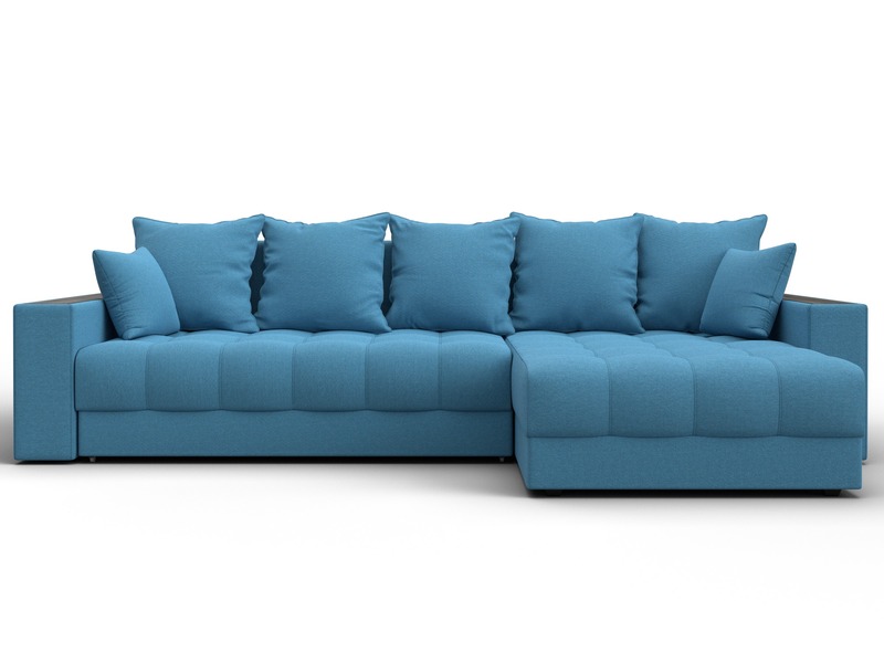 Диван угловой с декором и полкой Лига-050 НПБ, Рогожка, Амур 10 голубой