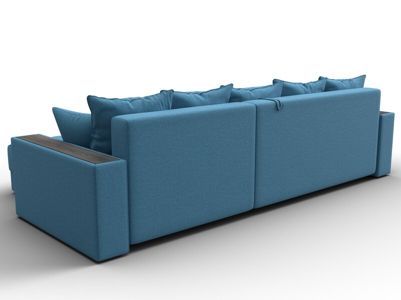 Диван угловой с декором и полкой Лига-050 НПБ, Рогожка, Амур 10 голубой