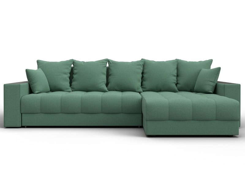 Диван угловой с декором и полкой Лига-050 НПБ, Рогожка, Амур 11 зеленый