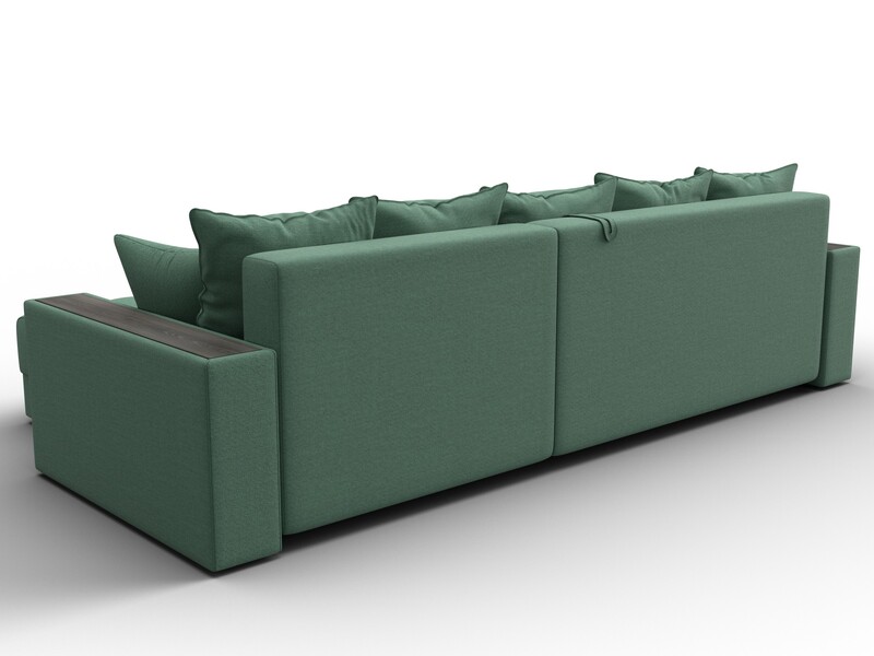 Диван угловой с декором и полкой Лига-050 НПБ, Рогожка, Амур 11 зеленый