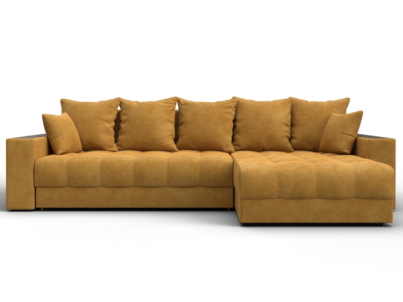 Диван угловой с декором и полкой Лига-050 НПБ, Велюр, BRUT 10 желтый