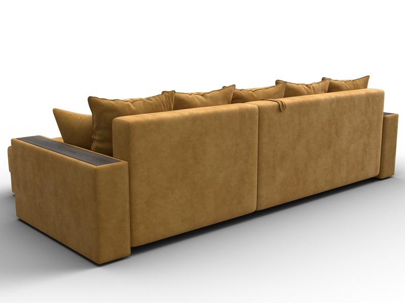 Диван угловой с декором и полкой Лига-050 НПБ, Велюр, BRUT 10 желтый