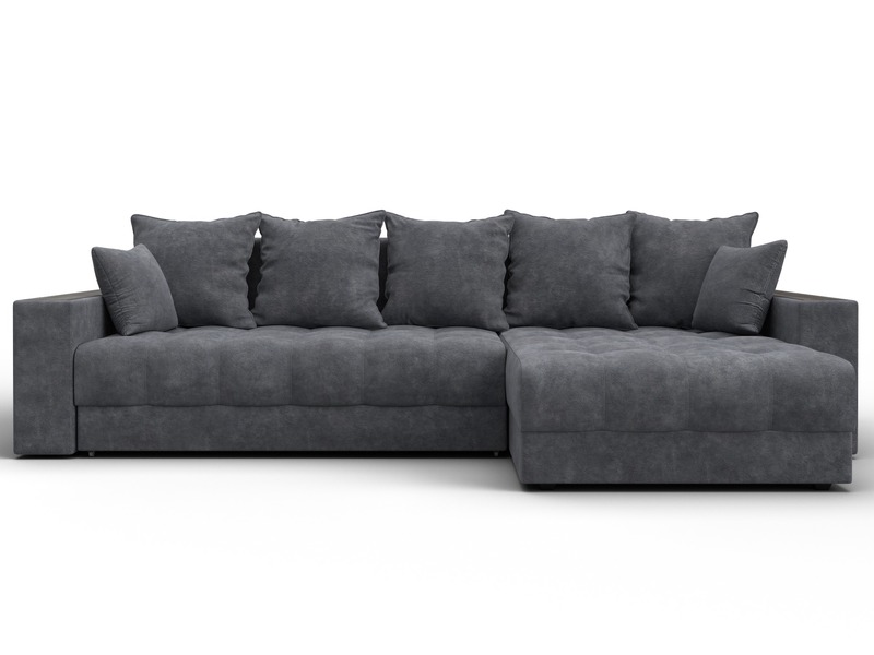 Диван угловой с декором и полкой Лига-050 НПБ, Велюр, BRUT 16 темно-серый