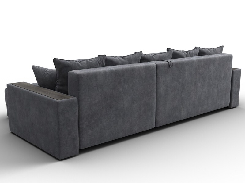 Диван угловой с декором и полкой Лига-050 НПБ, Велюр, BRUT 16 темно-серый