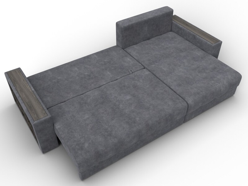 Диван угловой с декором и полкой Лига-050 НПБ, Велюр, BRUT 16 темно-серый