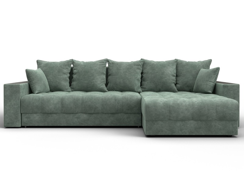 Диван угловой с декором и полкой Лига-050 НПБ, Велюр, BRUT 08 зеленый