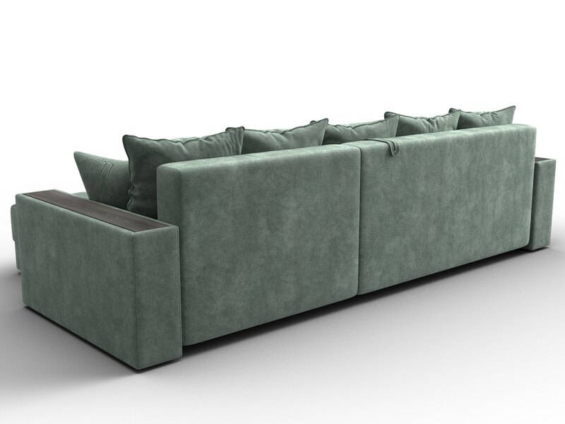 Диван угловой с декором и полкой Лига-050 НПБ, Велюр, BRUT 08 зеленый